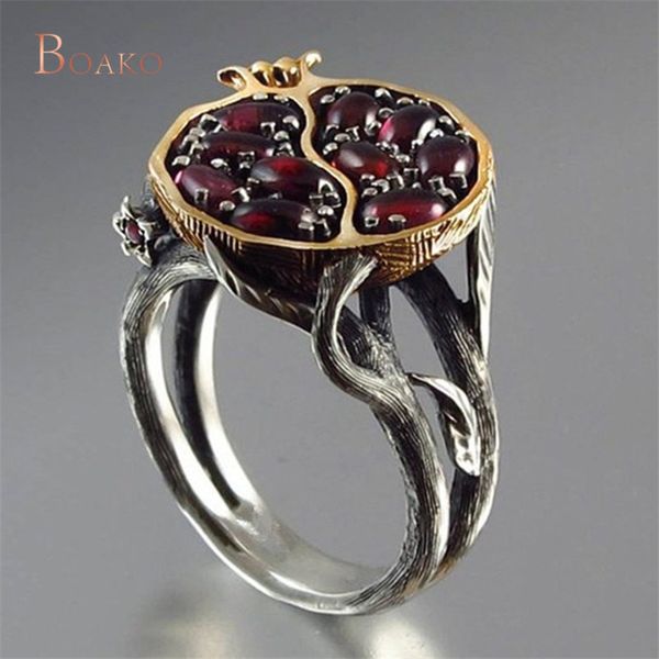 

vintage round gold color natural red garnet ring crystal rhinestone stone leaf bague pomegranate jewelry rings for women z4, Golden;silver