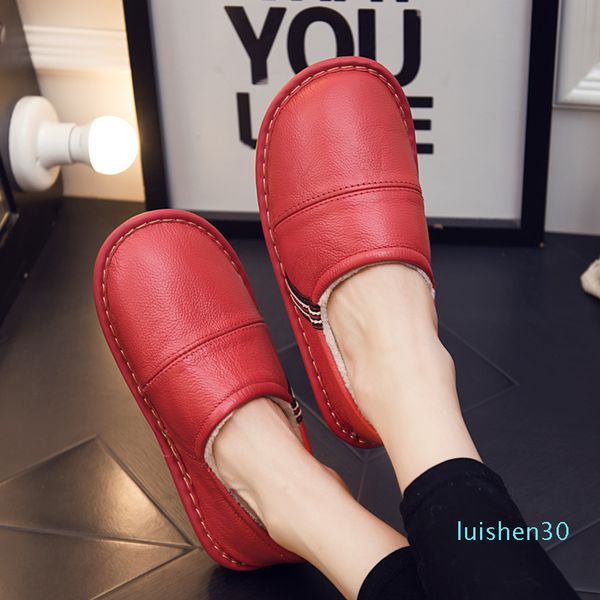 

leather slippers for women indoor shoes plush fur slippers ladies home precision stitching winter 2020 l30, Black