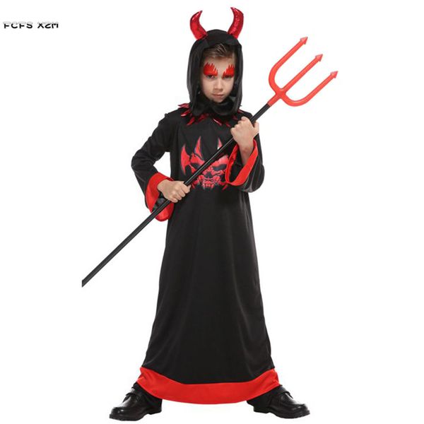 

m-xl boy fiend hell devil demon cosplay children halloween azrael death costume kids carnivl purim easter masquerade party dress, Black;red