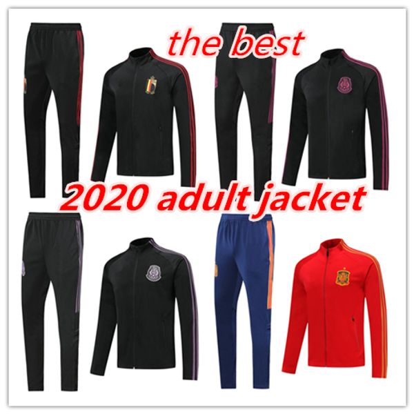 

2020 european cup spain belgium mexico soccer jacket tracksuit chandal 20/21 survetement mexico long zipper football jacket sportswear, Black