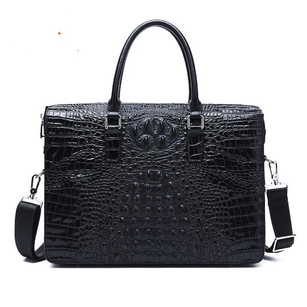 

fashion casual briefcase business shoulder crocodile pattern genuine mens leather lapmessenger bags men handbag password lock computer