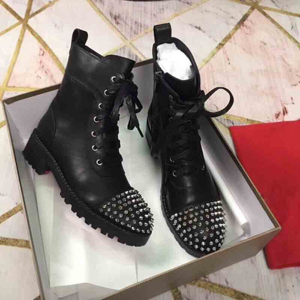 

super stars wear designer boots luxury rivet new designer, winter fashion ,designer's red bottom riveted bare, Black