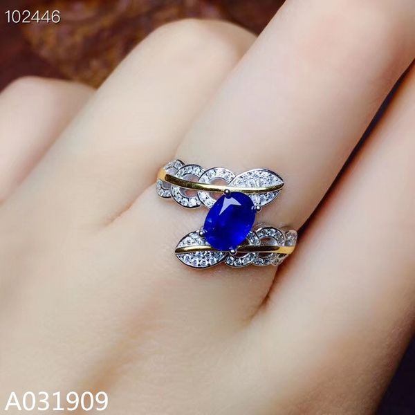 

kjjeaxcmy boutique jewelry 925 sterling silver inlaid natural sapphire gemstone neutral ring support detection popular, Golden;silver