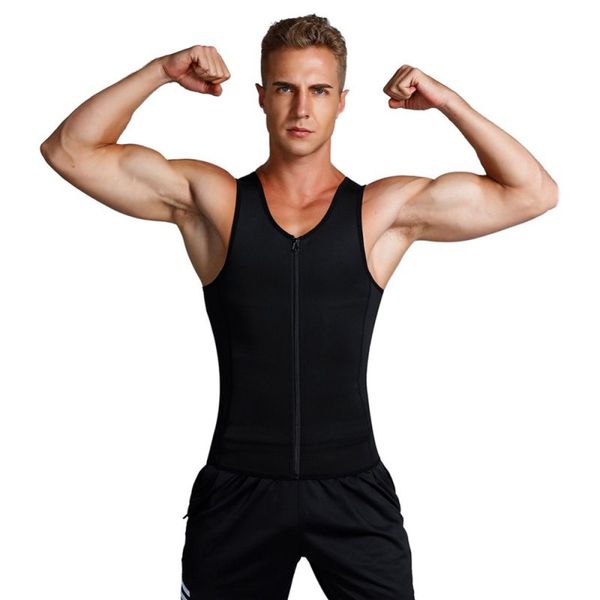 

men abdoman waist trainer vest neoprene corset compression sweat body shaper slimming shirt workout suit slimmer shapewear, Black;gray