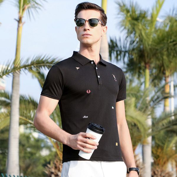 

2020 новый летний мужские рубашки конструктор для мужчин turn down воротник короткие рукава повседневный tops мод качества одежды, White;black