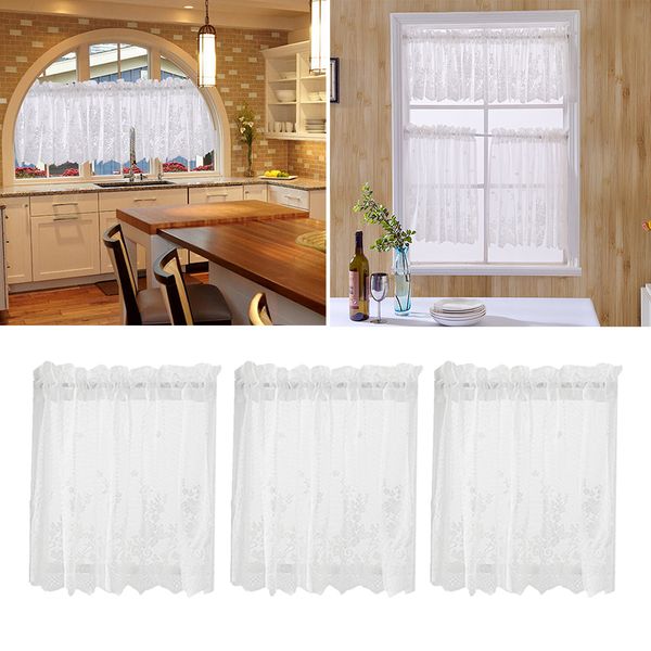 

3pcs kitchen voile sheer cafe half-curtain sturdy and let nature light in height 61cm width 74cm