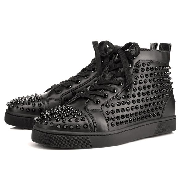 

2019 red bottoms designer men women fashion luxury rivet glitter sneakers for party wedding genuine leather studded size 36-47 llll, Black