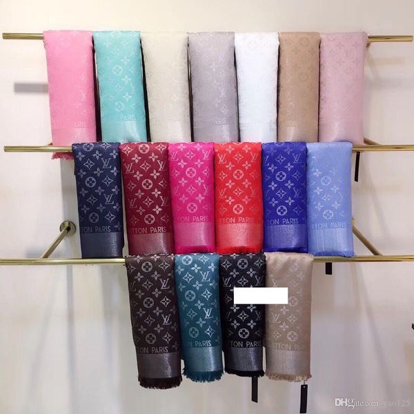

scarf brand fashionable lady's large shawl classic design shiny silver thread wool yarn-dyed monogram scarf, Blue;gray