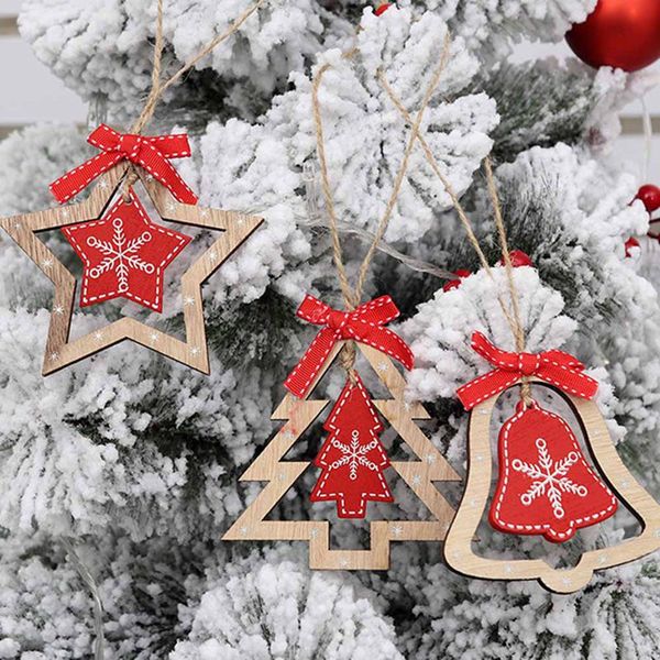 

white red christmas tree ornament wooden hanging pendants angel snow bell elk star christmas decorations for home