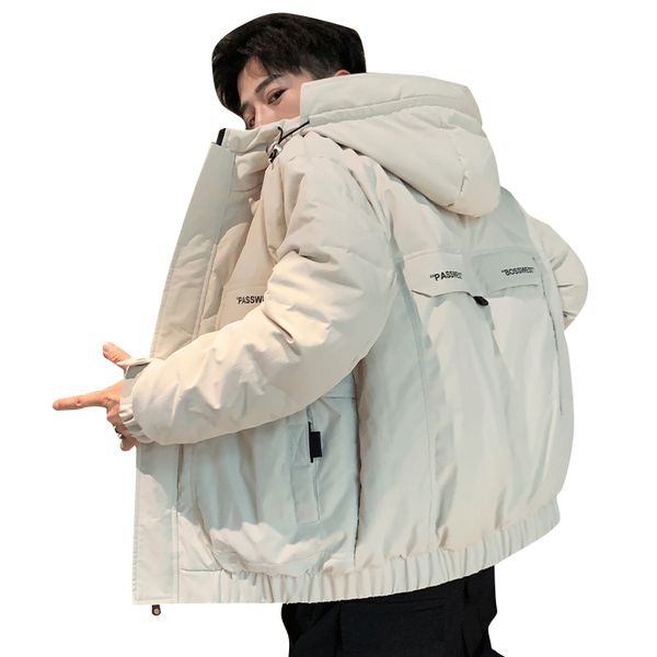 

fgkks brand men college style down coat winter new men's fashion hooded overcoat male warm solid color down coats, Black