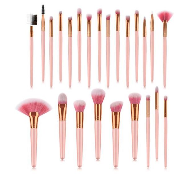 

beauty tools 24pcs makeup brushes set pink wooden handle gold tube brush