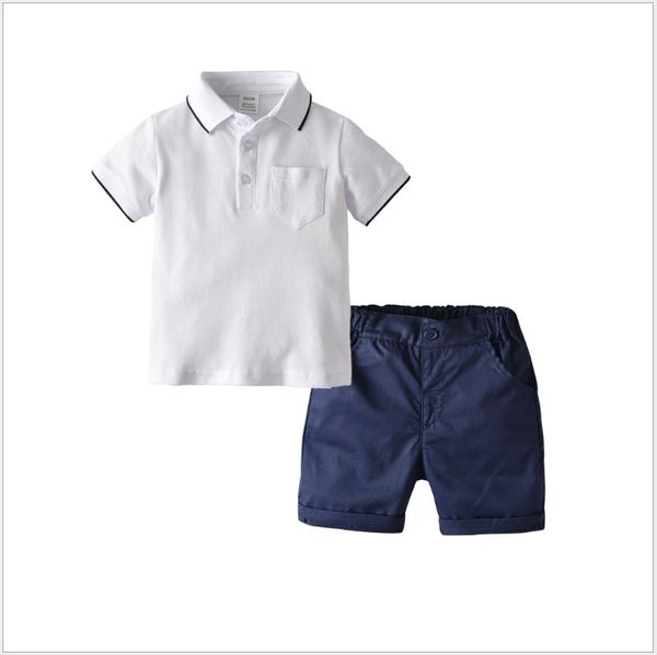 

2019 New Hot Sale Summer Boys Clothing Sets Children Polo T-shirt+shorts 2pcs Set Kids Casual Suits Baby Boy Outfits 80-120cm Retail, White