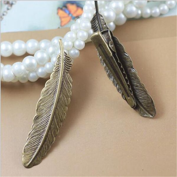 

10pcs/lot retro feather clip hair jewelry alligator clip hairpin benn hair clips leaf feather barrettes diy wear, Golden;white