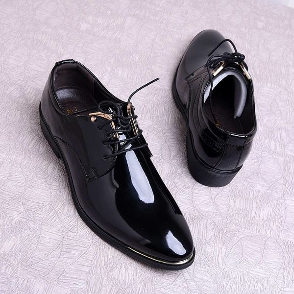 

korean version of the men's wine red barber pointed casual bright leather shoes men business band married men's shoes nightclub ha, Black