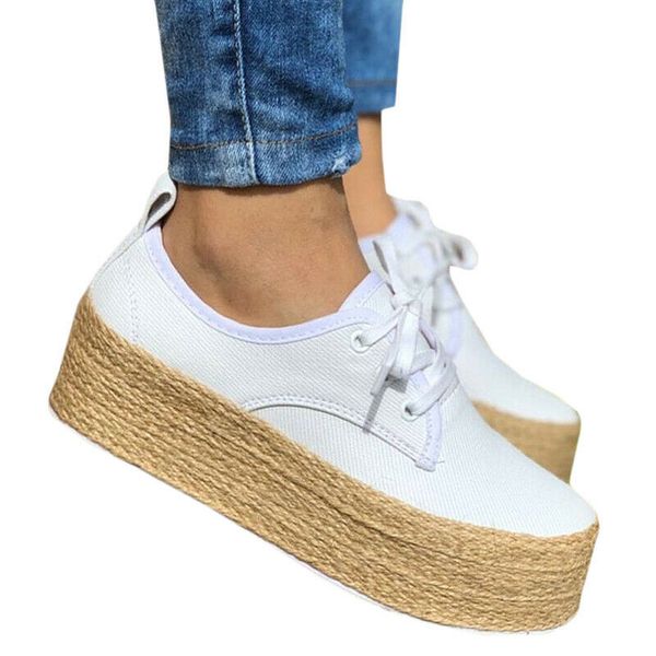 

shoes woman 2019 fashion women platform sneakers canvas lace up high wedges casual sports shoes tenis feminino, Black