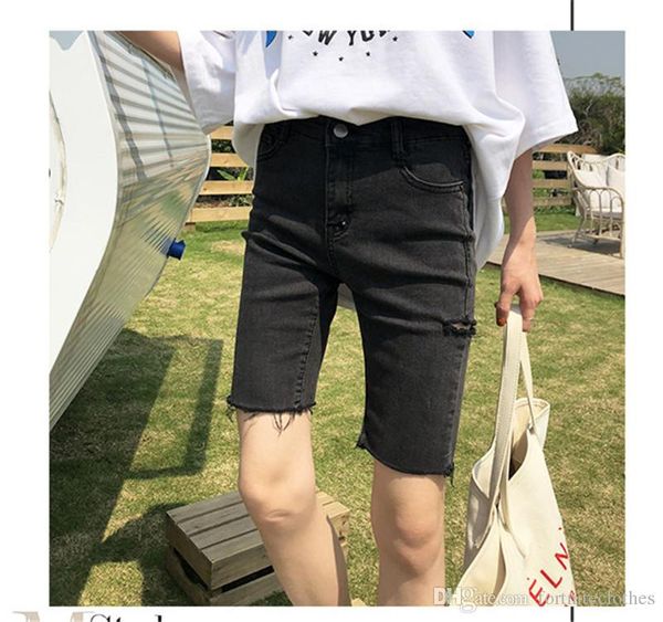 

designer womens summer shorts fashion holes regular ladies knee length shorts donna zipper fly short pants, White;black