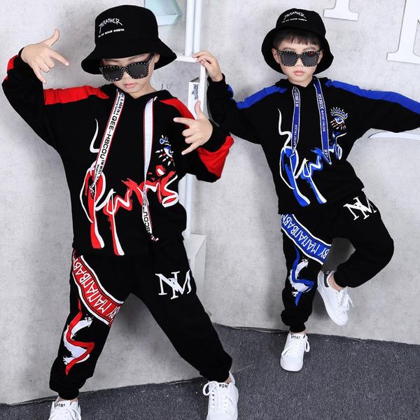 

spring and autumn boys street dance style sweatshirt pants autumn new children's coat hooded shirt jacket sportswear two-piece, White