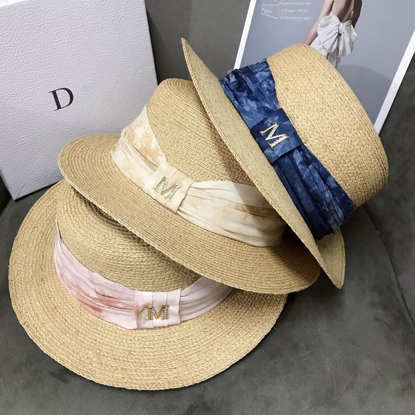

fine lafite ribbon handmade women travel all-match sunscreen big eaves straw ribbon straw hat hat, Blue;gray