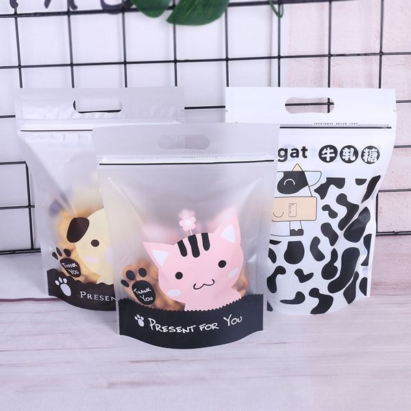 

10pcs translucent zipper bag self sealing cute cartoon pattern standup biscuits cookie bags baking bag kitchen accessories