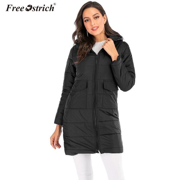 

ostrich women winter jacket loose parkas solid warm coat hooded female zipper long sleeve pockets jacket coat n30, Black