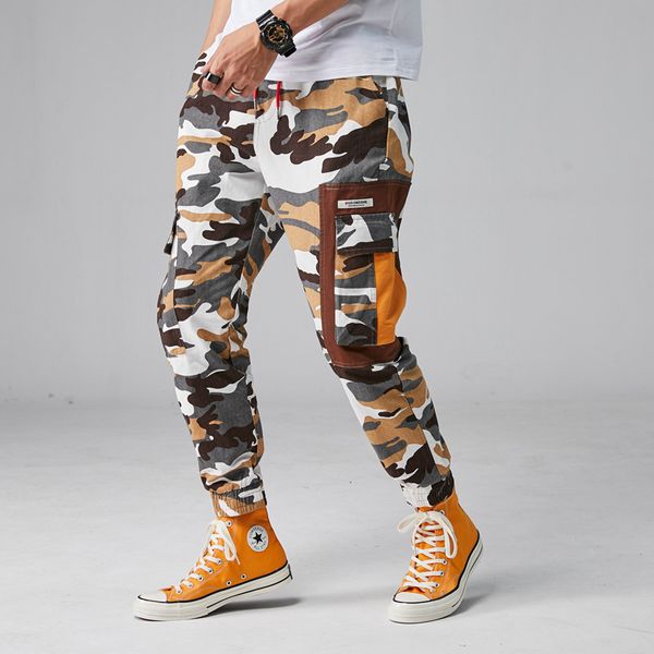 

2019 men hip hip streetwear men's camouflage joggers pants cotton cargo pant elastic waist harem pant men pantolon casual, Black