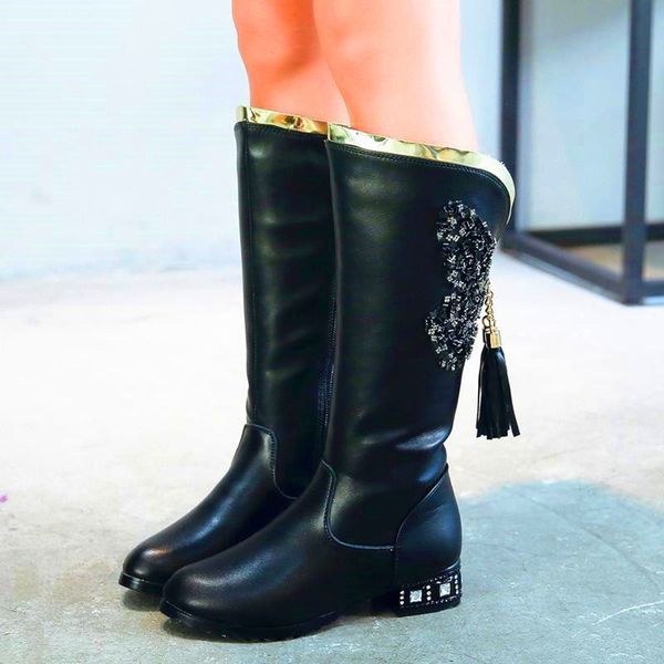 

children mid-calf boots girl shoes middle tubefashion children boots 2019autumn winter princess girls students mother snow, Black;grey