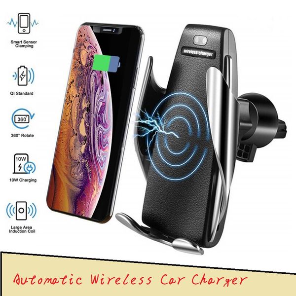 

s5 automatic clamping wireless car charger holder receiver mount smart sensor 10w fast charging charger for iphone samsung universal phones