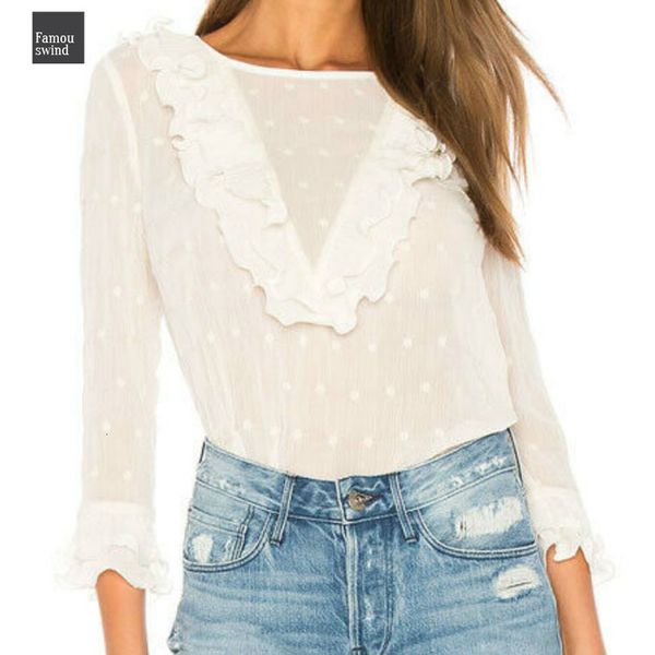 

блузка женская рубашка сборки жабо рубашка с длинным рукавом perspectived повседневный high street top ladies блуза s xl, White