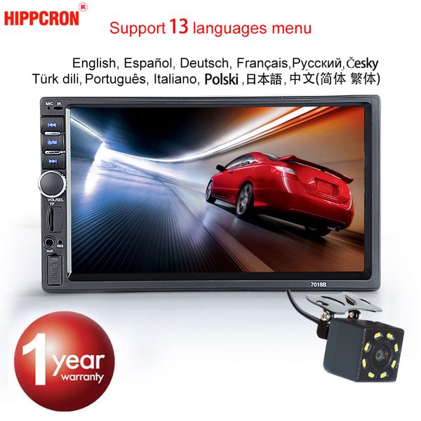 

hippcron car radio mp5 2 din bluetooth hd 7" touch screen stereo 12v fm iso power aux input sd usb with / without camera car dvd