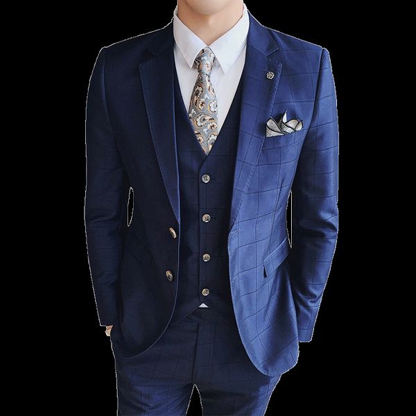 

men suit slim fit 2020 exquisite korean british style business casual straight suit 3 piece suits men party dress wedding, White;black