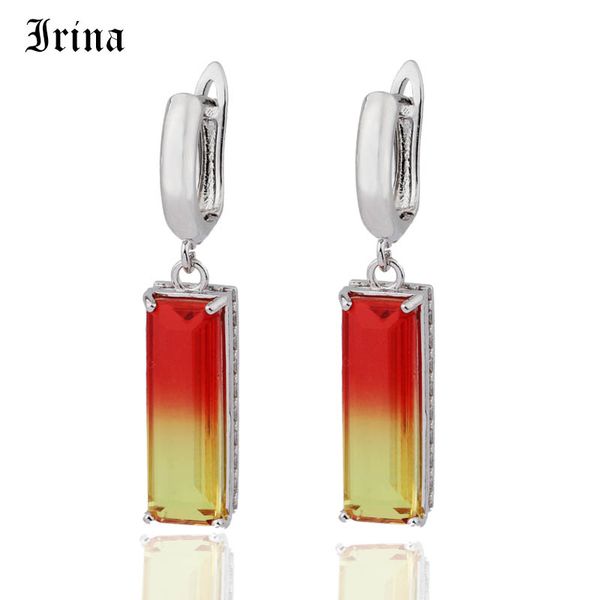 

irina white gold color 10 colourful zircon long dangle earrings women wedding big earring jewelry accessories, Silver