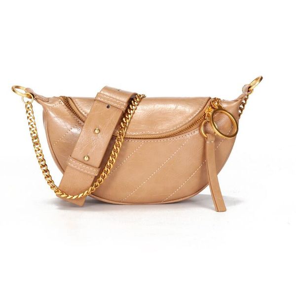

20new european and american foreign trade ladies leather shoulder bag fashion metal shoulder strap pleated waist bag dumpling chest bag 9086