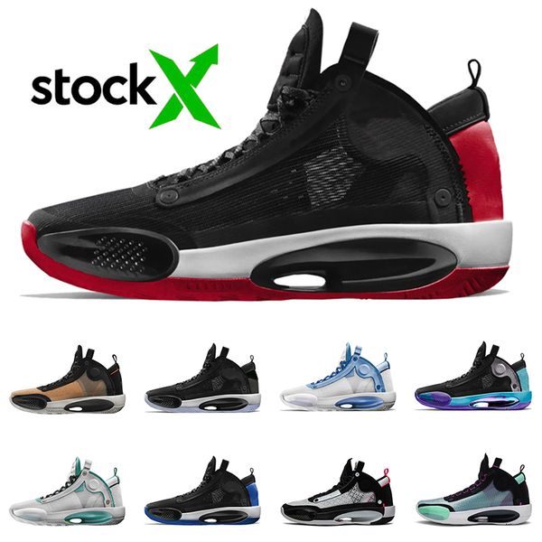 

new men bred basketball shoes 34s stock x designer bred aqua black amber rise snow leopard unc jumpman 34 trainers sneakers 7-12, White;red