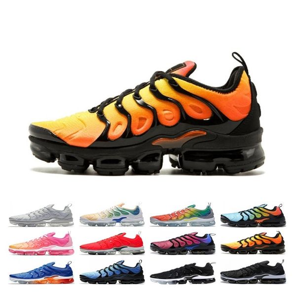 

New Plus Men Women Running Shoes Bumblebee Triple Black White Sunset Work Blue Game Royal Volt Designer Sport Sneakers Cheap Size 36-45