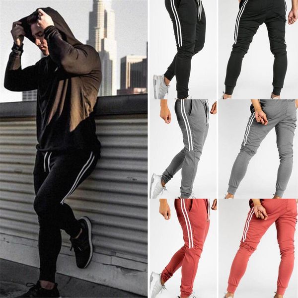 

2019 men long casual sport pants gym slim fit trousers running joggers sweatpants, Black;blue