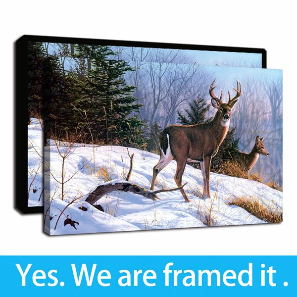 

framed artwork snowfield deer poster animal oil paintings hd print on canvas wall art paintings picture poster for home decor