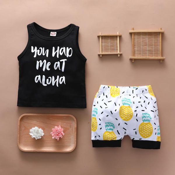

baby summer baby girls and boys suits sleeveless letter print t-shirt + shorts clothing sets, White