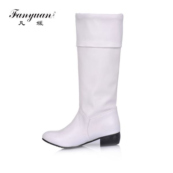 

fanyuannew arrive knee high women boots black white apricot flat heels half boots spring autumn shoes woman zapatos de mujer