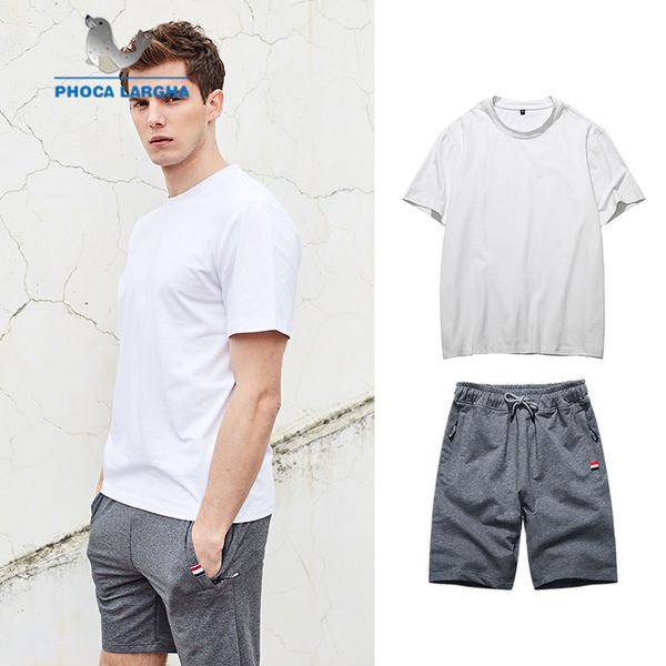 

men's summer sets fashion solid t-shirts and shorts sets for men casual slim fit tees sweatshirt+pants beach sporting suits male, Gray