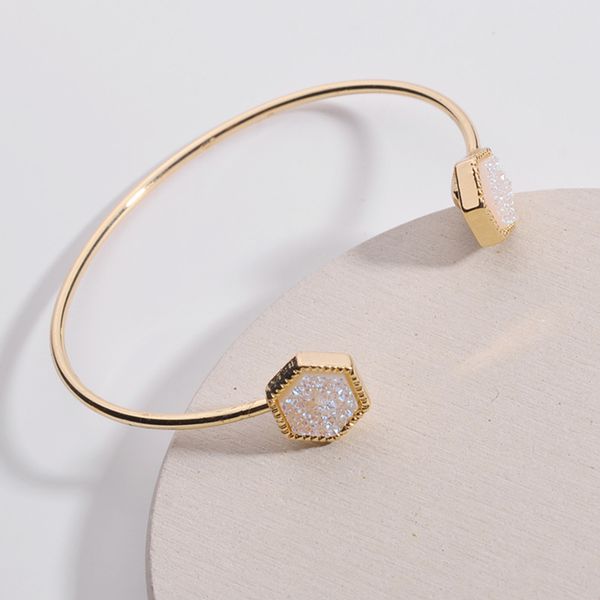 

joolim jewlery wholesale/5 colors pentagon druzy cuff bracelet simple geometric bracelet, White