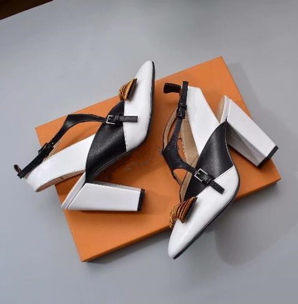 

Fa hion women thick heel pointed toe high heel hoe genuine leather cro buckle women dre hoe party wedding hoe with box