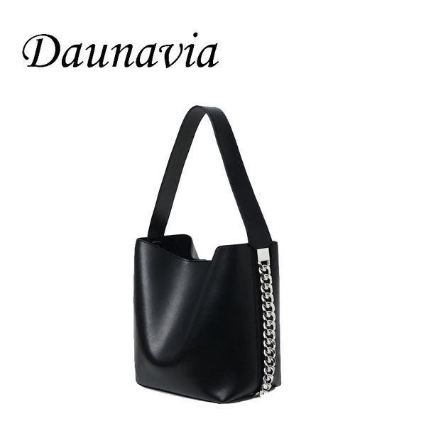 

daunavia chain bucket bags for women wide strap shoulder bags women's messenger bag pu leather handbags