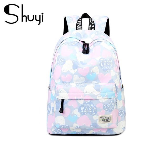 

2020 spring and summer new girl schoolbag heart-shaped printing simple wild large-capacity backpack travel backpack