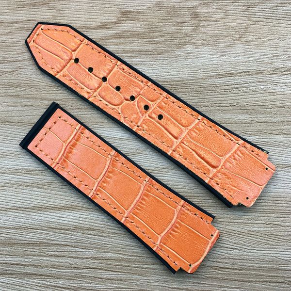 

25 мм / 22 мм хорошее качество мода оранжевый бамбук кожаный резиновый ремешок для к