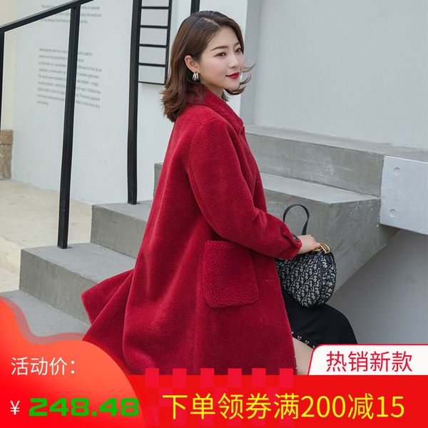 

real fur overcoats winter parka jacket women s long waterproof lamp sheep wool shearing tailored thick warm 2019 red ship, Black