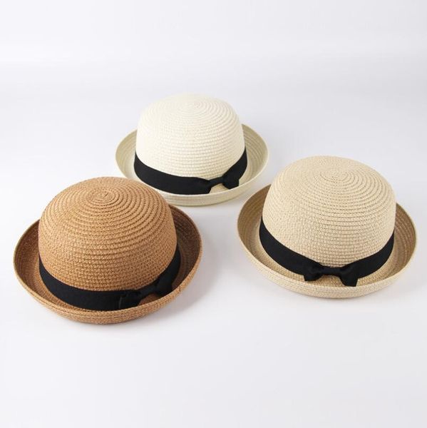 

горячий родитель-ребенок уха вс hat cute детей шлемов sun bow hand made женщины соломы cap пляж большой брим hat повседневная glris summer c, Yellow