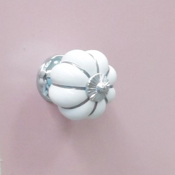

10pcs white round ceramic pumpkin cabinet and furniture knobs pulls chrome finished base drawer handles door hardware knob other household c