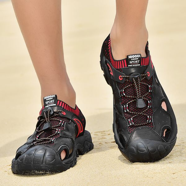 

slippers hombre comfortable summer shoes sports mens men beach mesh sneakers-for-men zapatos rubber sneakers zapatillas work casual male, Black