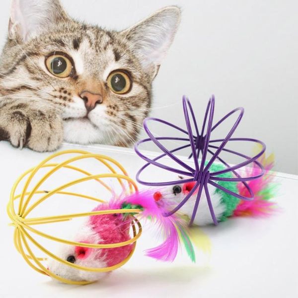 

2pcs cat interactive toy scratch ball simulated mouse rat mice cage plastic artificial colorful kitten teaser pet tools
