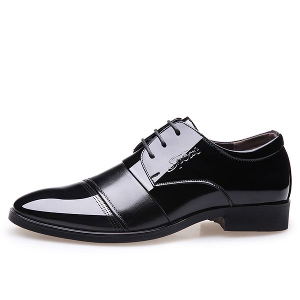 

mens black patchwork patent leather dress shoes men pointed toe lace up derby shoes formal wedding business british suit shoe